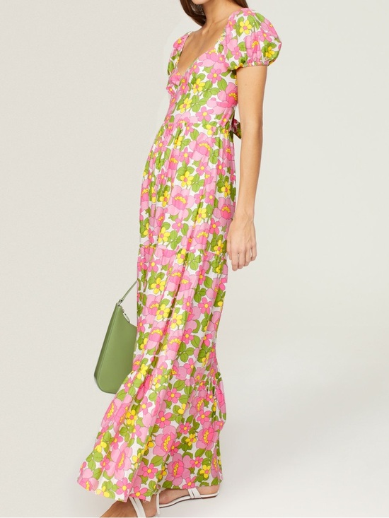 Show Me Your MuMu Dresses & Skirts - Show Me Your MuMu Pink and Green Floral Puff-Sleeve Cathy Maxi Dress